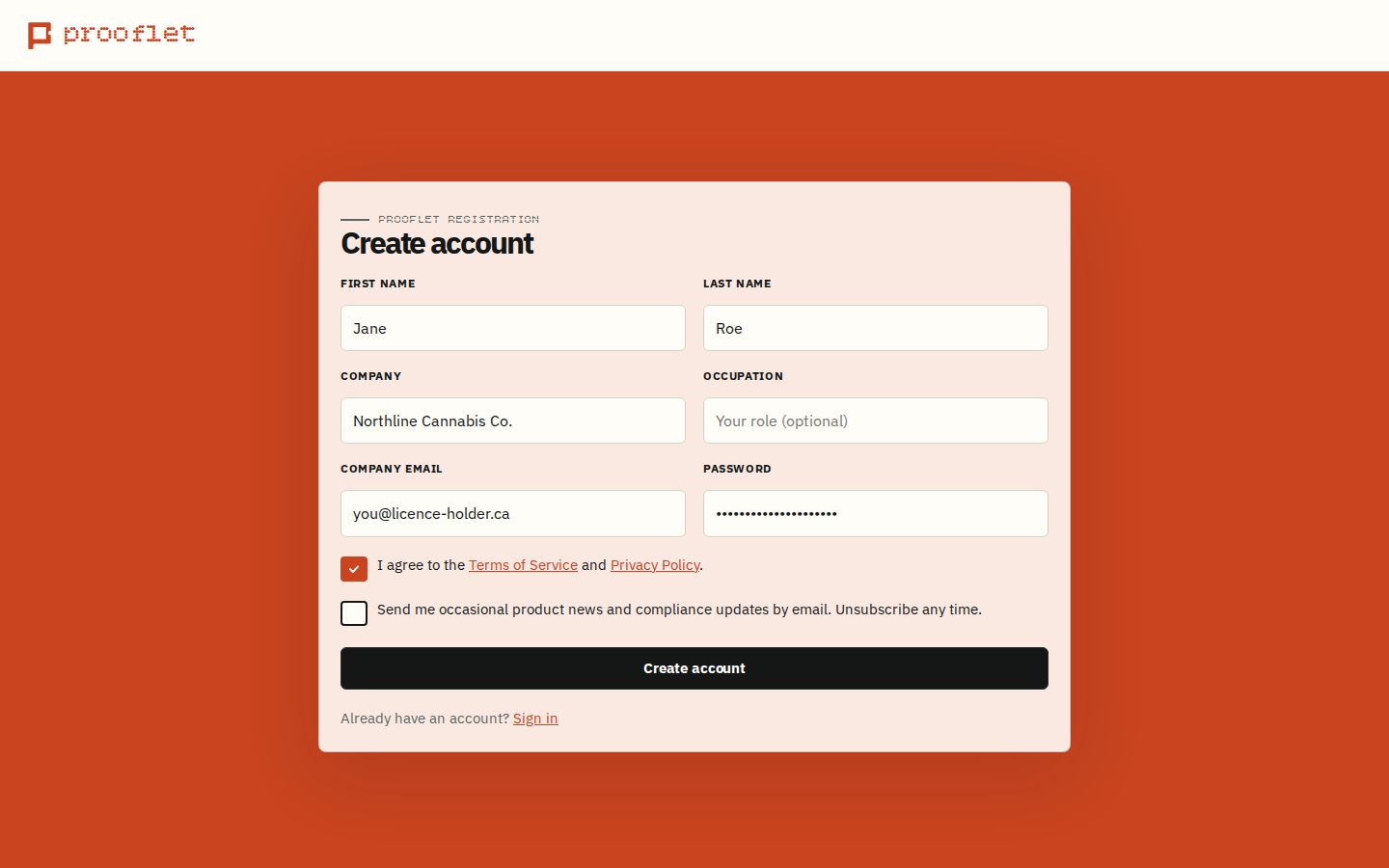 The signup form.