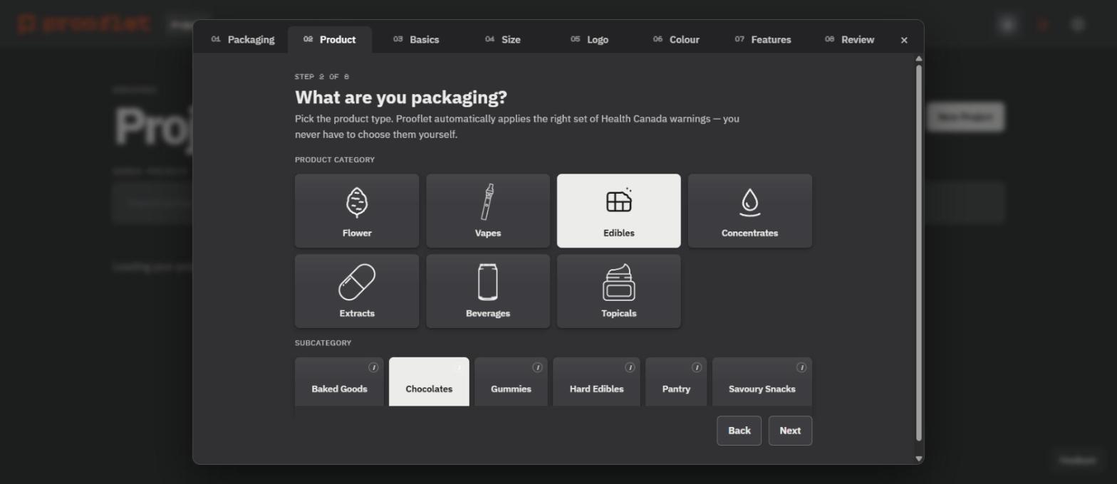 Step 2 — choose your product. Edibles → Chocolates.